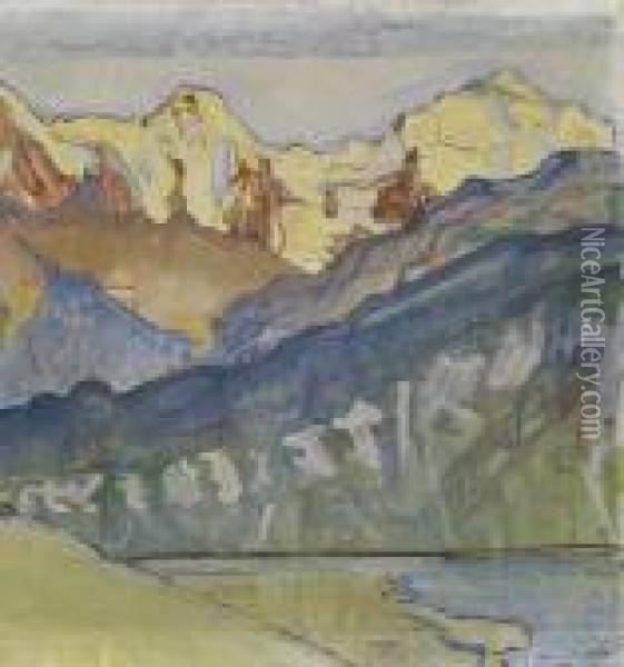 Eiger, Monch Und Jungfrau Von Beatenberg Aus Oil Painting - Ferdinand Hodler