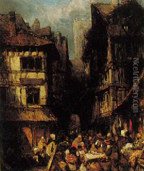 Le Marche A Rouen Oil Painting - Jean-Baptiste Isabey