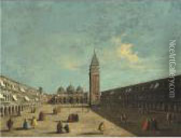 View Of Piazza San Marco Looking
 Eastwards Towards The Basilica And The Campanile, Venice Oil Painting - Francesco Guardi