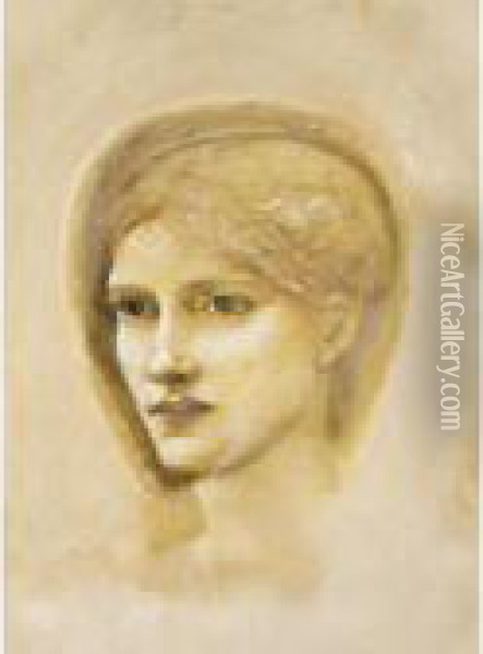 Study Of A Girl's Head Oil Painting - Sir Edward Coley Burne-Jones
