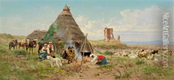 Rastende Hirten In Der Romischen Campagna Oil Painting - Pietro Barucci
