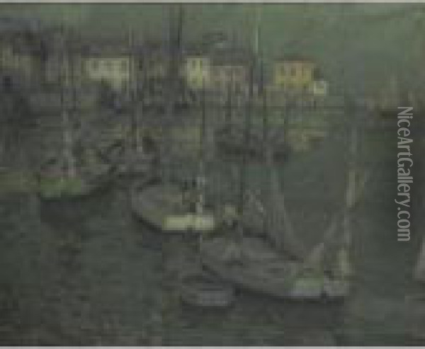 Les Barques De Peche Oil Painting - Henri Eugene Augustin Le Sidaner