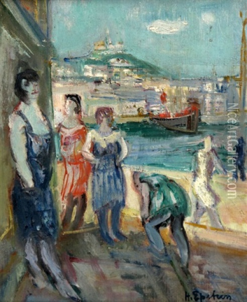 Port With Figures Oil Painting - Henri Epstein