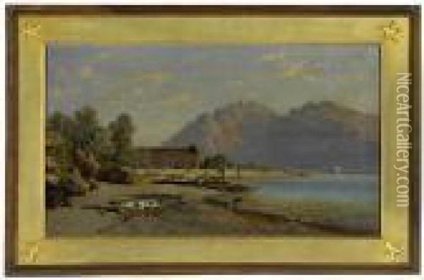 Uferlandschaft Anoberitalienischem See. Oil Painting - Hermann David Salomon Corrodi