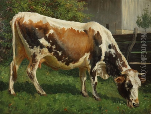 Weidende Kuh Oil Painting - Julius Kornbeck