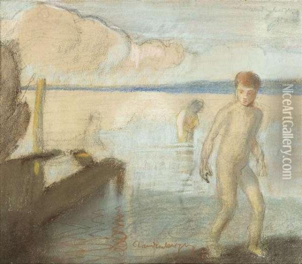 Bathingboy Oil Painting - Christian Adam Landenberger