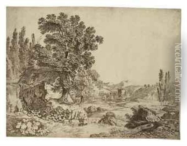 An Italianate Wooded Landscape With A Villa Set In A Valley Oil Painting - Johann Christian Reinhart