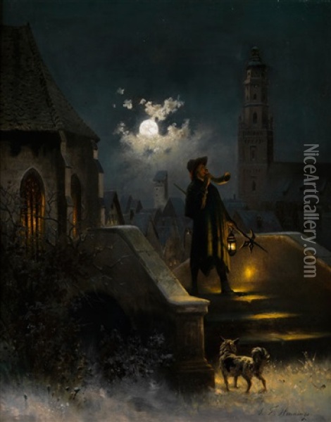 Der Nachtwachter In Nordlingen Oil Painting - Johann Friedrich Hennings