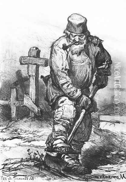Grave-digger. 1871 Oil Painting - Viktor Vasnetsov