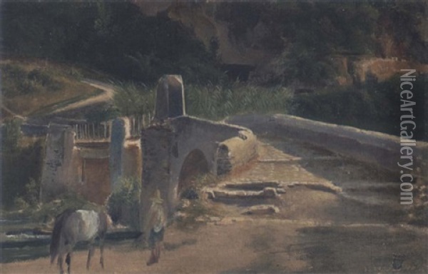 Ponte Agiore A Tivoli Oil Painting - Johann Adam Klein