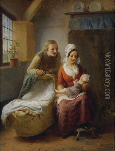 The First Born Oil Painting - Frans Ant., Francois De Bruycker