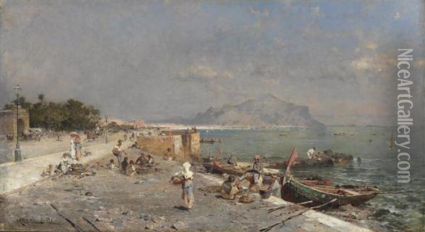 On The Waterfront, Palermo Oil Painting - Franz Richard Unterberger