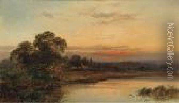 An Autumnal Sunset On The Thames At Hurley Oil Painting - Alfred de Breanski