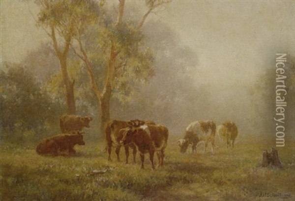 Cattle In The Early Morning Oil Painting - Jan Hendrik Scheltema