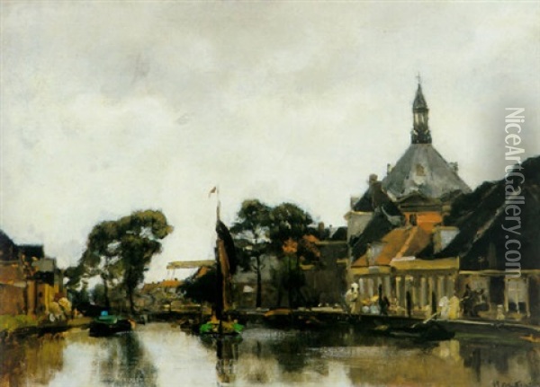 A Village On The Waterfront Oil Painting - Floris Arntzenius