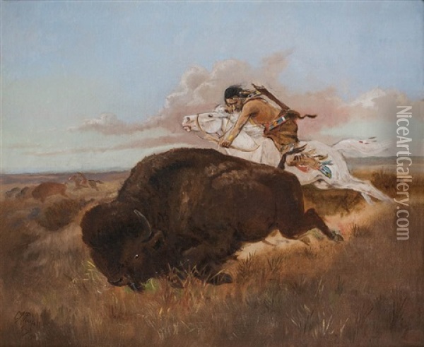 Buffalo Hunting Oil Painting - Charles Russell