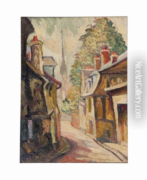 Townscape With Cathedral In The Background; And A Companion Painting (2 Works) Oil Painting - Pierre Dumont