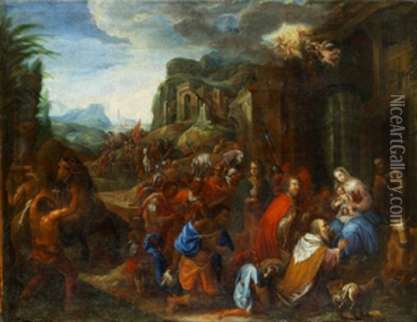 Konungarnas Tillbedjan Oil Painting - Charles Le Brun
