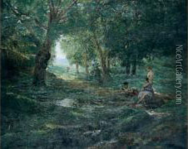 Baigneuses Dans Un Sous-bois, Vers 1860/70 Oil Painting - Henri Stanislas Rouart