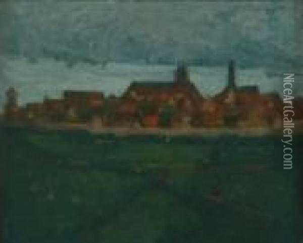 Townscape With Red Roofs Oil Painting - Henry Bayley Snell