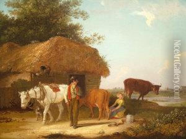 Milking Time Oil Painting - Edmund Bristow