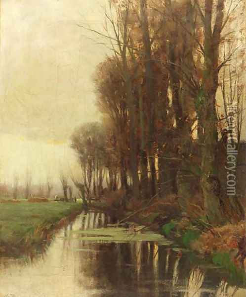 A view of a ditch in a polder landscape Oil Painting - Charles Paul Gruppe