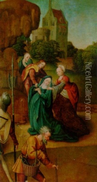 The Madonna Swooning At The Foot Of The Cross With The Three Marees Oil Painting - Jan Provoost