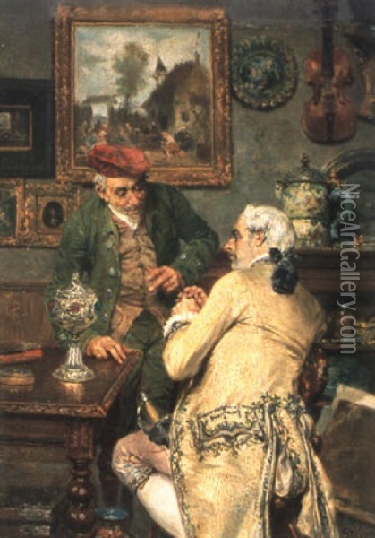 Beim Antiquit,tenh,ndler Oil Painting - Francois Adolphe Grison