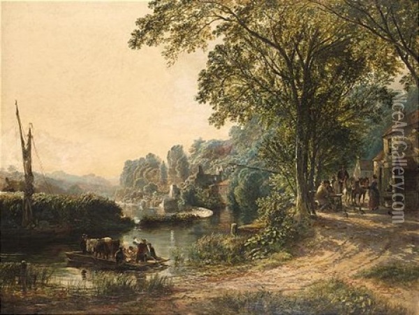 The Inn At Hanham Ferry Near Bristol Oil Painting - Samuel Bough