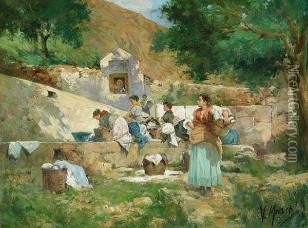 Lavadero Publico Rural. Oil Painting - Vicente March y Marco