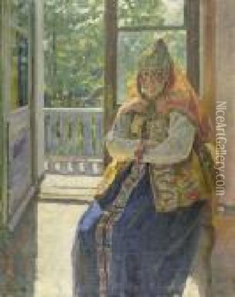 Frau In Baltischer Tracht Oil Painting - Sergey Arsenievich Vinogradov