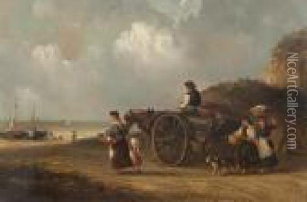 Family With A Cart Going Down To Meet The Boats Oil Painting - Thomas Smythe