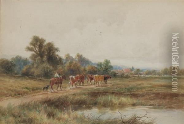 Herding Cows Oil Painting - Henry Hillier Parker