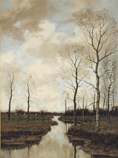 A River Landscape In Autumn Oil Painting - Arnold Marc Gorter