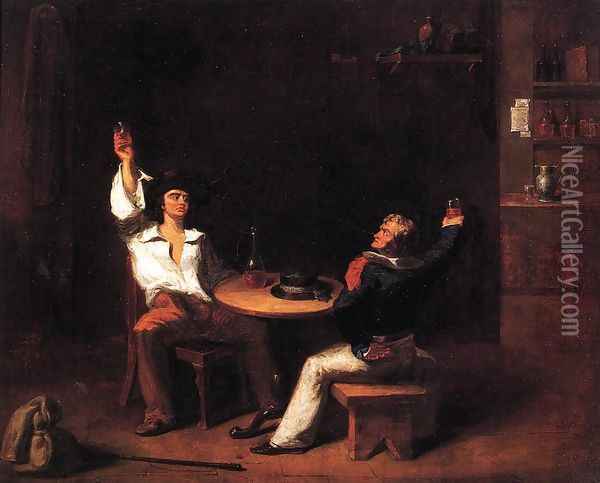 A Sailor of the U.S.S. Constitution, Toasting a New Recruit in a Saloon Oil Painting - George H. Comegys