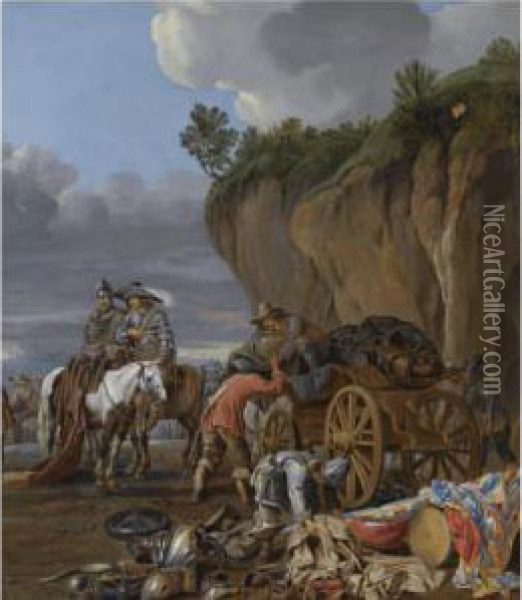 Soldiers Loading A Wagon Oil Painting - Jasper van der Lanen