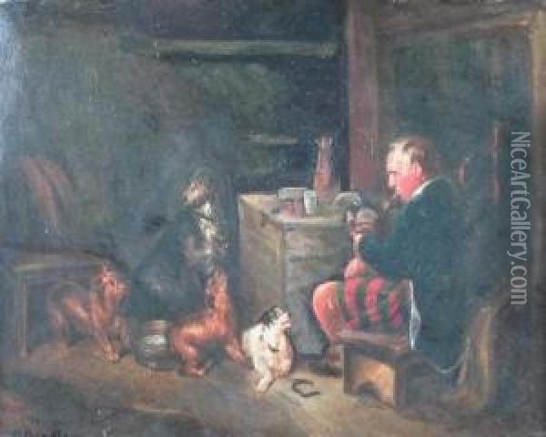 the Scotsman And His Hounds Oil Painting - Basil Bradley