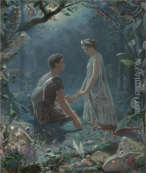 Hermia And Lysander, A Midsummer Night's Dream Oil Painting - John Simmons