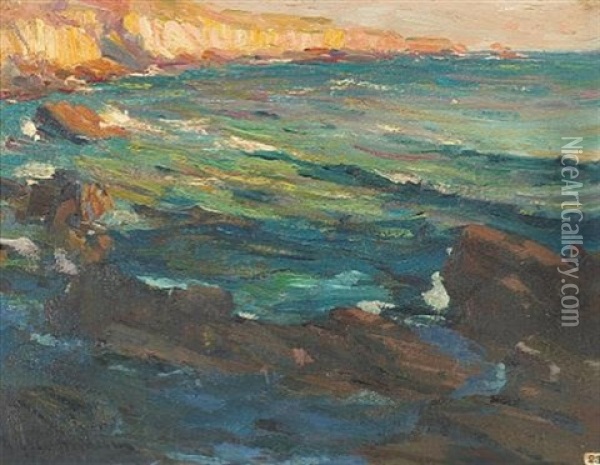 Before Sunset (+ Solitude In The Desert; Pair) Oil Painting - Jean Mannheim