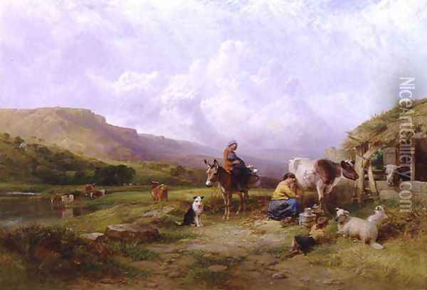 Milking Time on the Swale, Yorkshire, 1863 Oil Painting - George Cole, Snr.