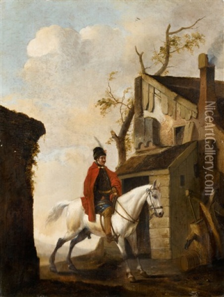 Horseman By A Farmstead Oil Painting - Pieter Wouwerman