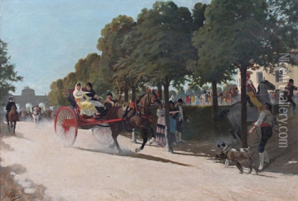 Off To The Bullfight Oil Painting - Daniel Perea Y Rojas