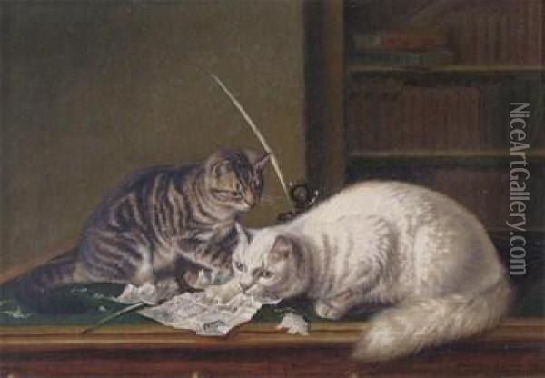 Naughty Cats Eating A Five Pound Note Oil Painting - Horatio Henry Couldery