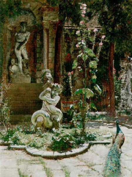 The Garden Of The Palazzo Malipiero (now Barnabo), Adjoining Campo San Samuele And The Grand Canal, Venice Oil Painting - William Logsdail