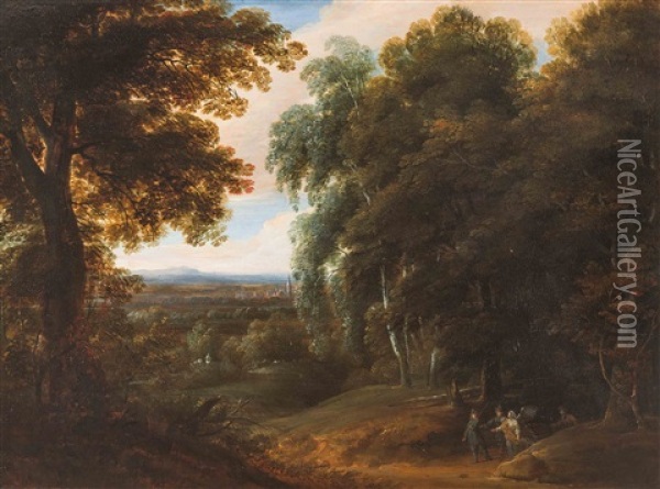 Landschaft Mit Jagern Und Einem Engel Oil Painting - Jacques d' Arthois