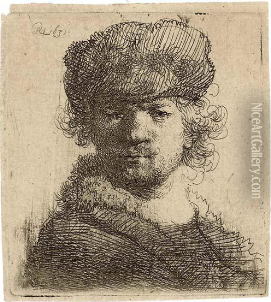 Self-portrait In A Heavy Fur Cap: Bust Oil Painting - Rembrandt Van Rijn