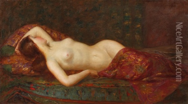 Nud In Interior Oriental Oil Painting - Pierre Bellet