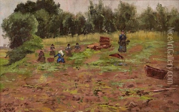 Frauen Bei Der Feldarbeit Oil Painting - Oswald Gette