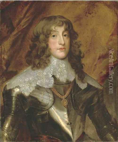 Portrait of a gentleman, traditionally identified as James Hamilton, 1st Duke of Hamilton (1606-1649), half-length, in armour, a draped curtain beyond Oil Painting - Sir Anthony Van Dyck