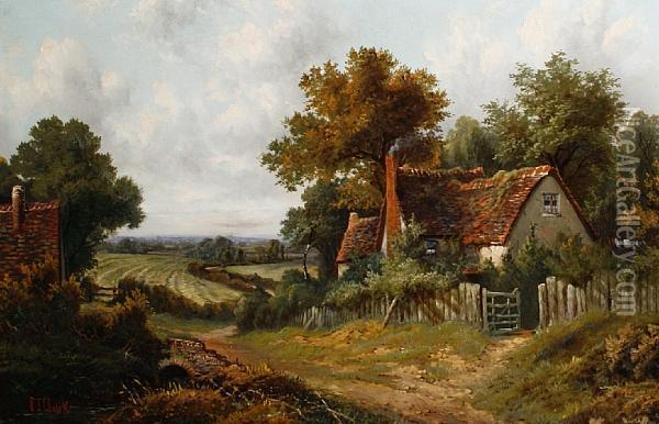 Landscape With Cottages And Fieldsbeyond Oil Painting - Octavius Thomas Clark